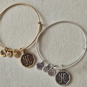 Alex and Ani Gold and Silver Monogram 'K' Double Bangle Set